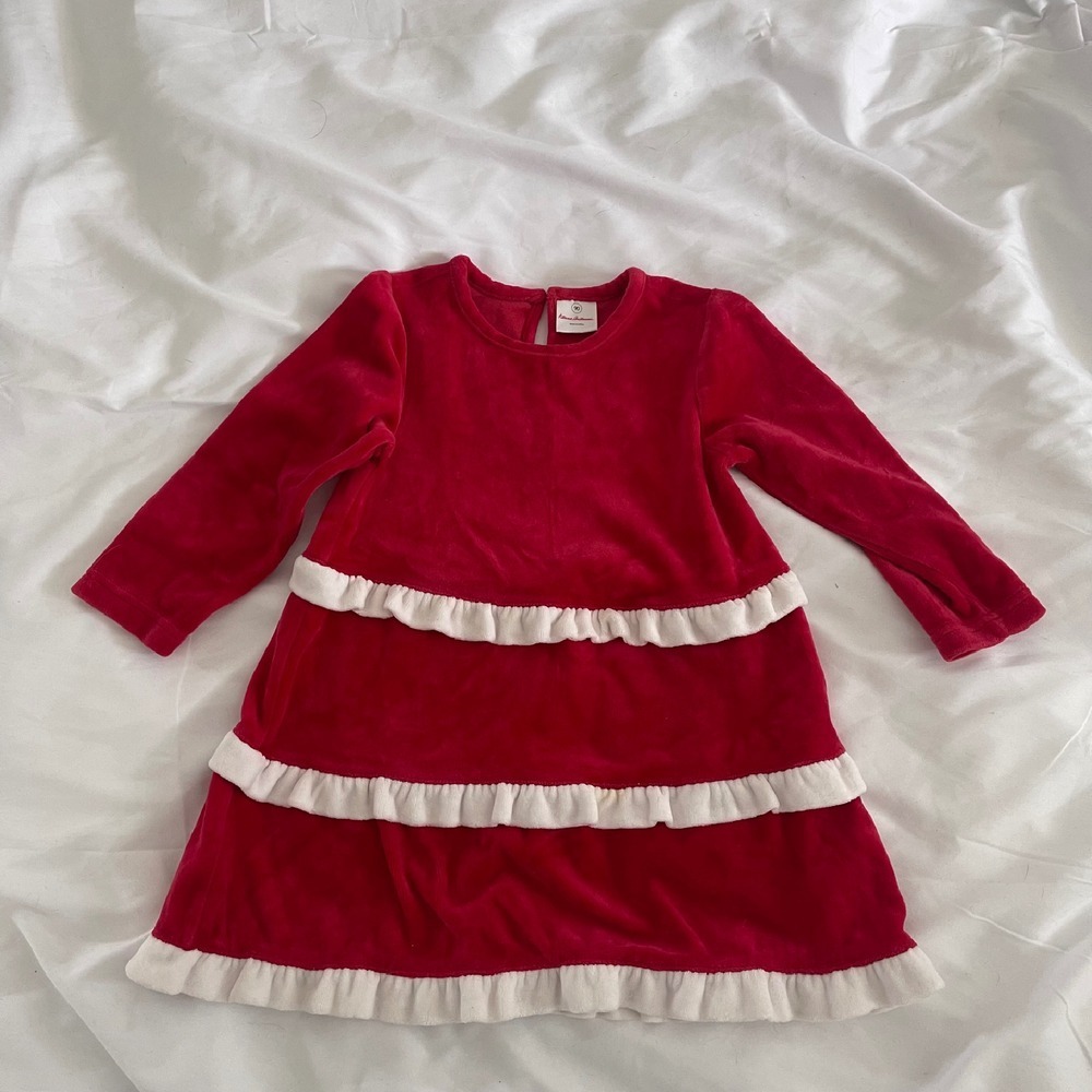 Hanna Andersson Tiered Red and White Velour Holiday Dress - Picture 1 of 8